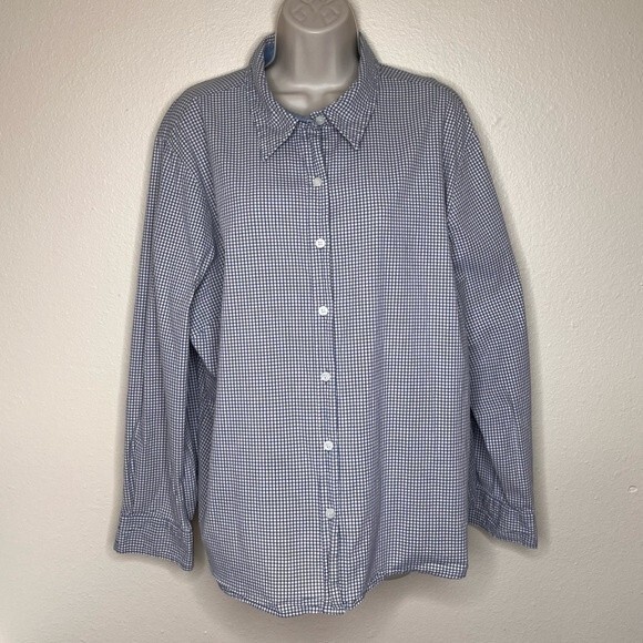 Duck Head Woman Gingham Plaid Check Blue Cream Long Sleeve Button Front Shirt 2X - Picture 11 of 11